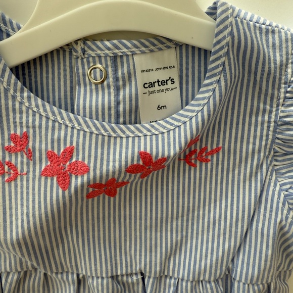 Carter's Blue and Pink Embroidered Baby Romper 6M - Picture 3 of 3